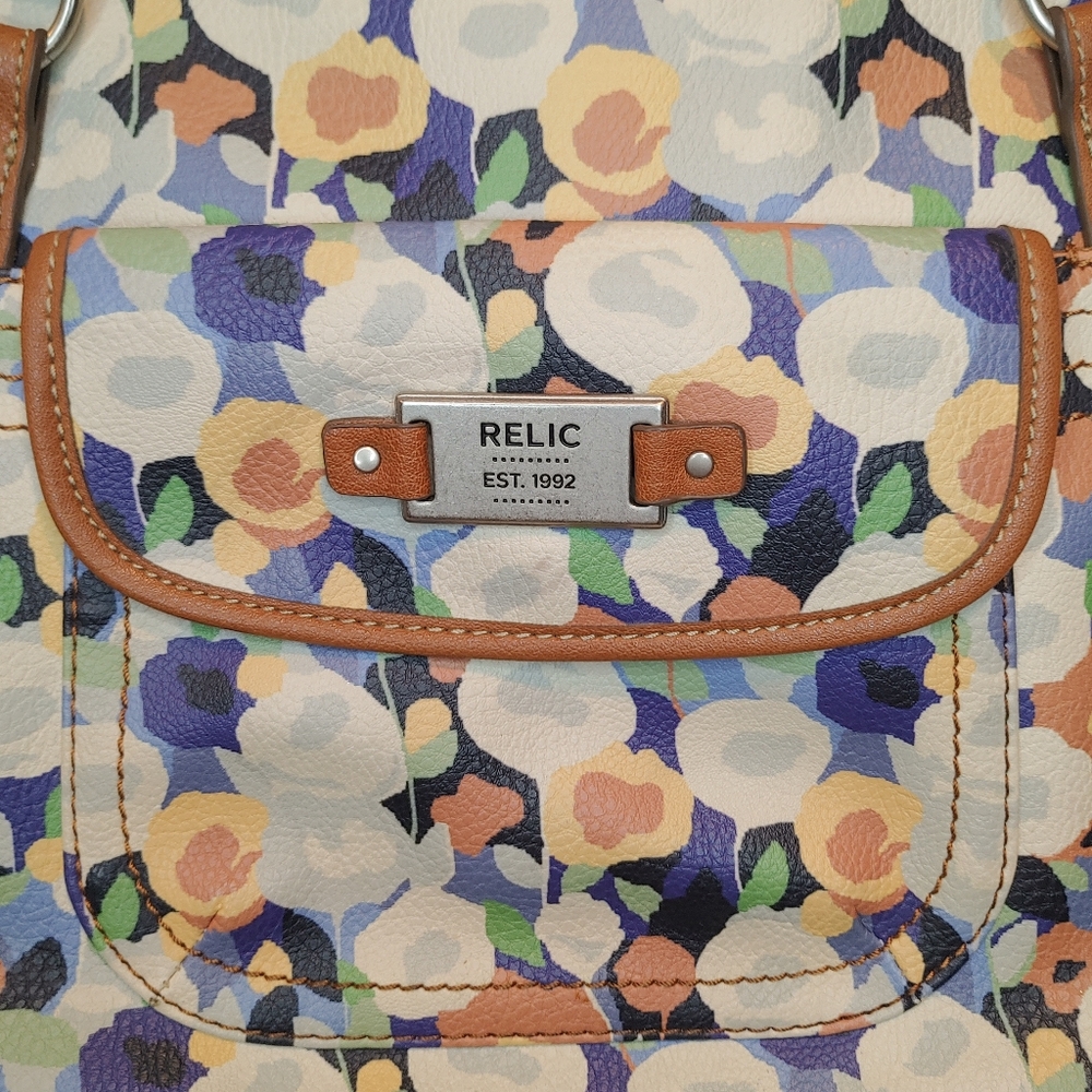 Relic By Fossil Womens Floral Shoulder Bag Faux Leather & Braided Strap
